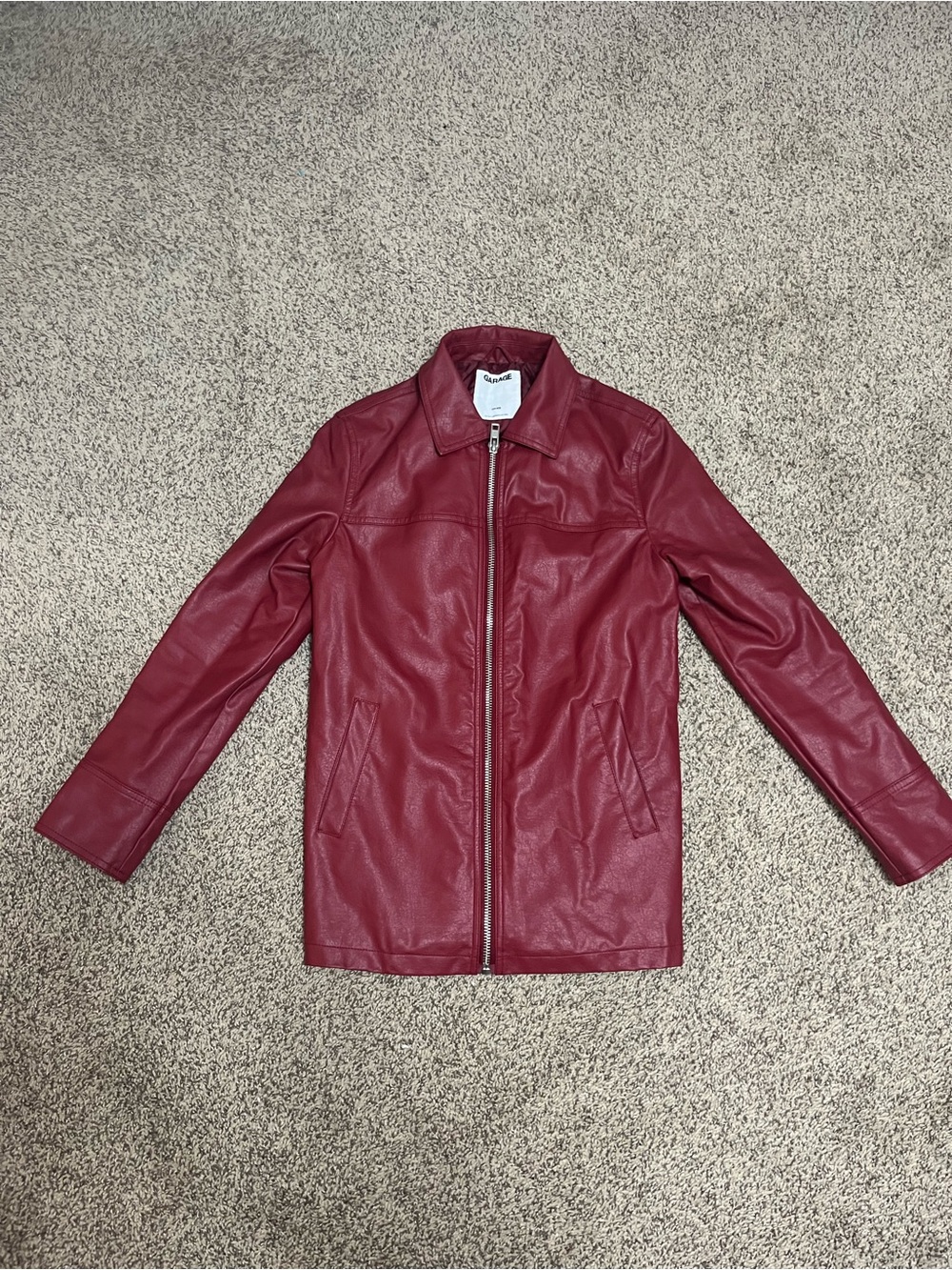 Garage Red Faux Leather Zip Collar Jacket